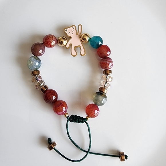 Multicolor Beaded Bracelet with Bear Charm - Picture 1 of 4